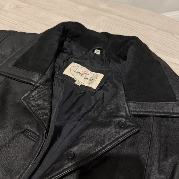 Club Donna Pelle 100% Leather Long Trench Coat Jacket Black SMALL Velvet Collar - Picture 2 of 10